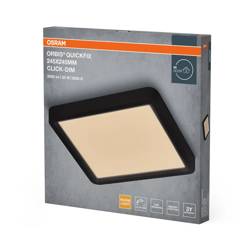 OSRAM Orbis Quickfix Plafonnier carré 245x245 mm 20W Click-Dim Noir