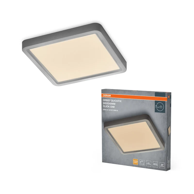 OSRAM Orbis Quickfix Plafonnier carré 245x245 mm 20W Click-Dim Argent