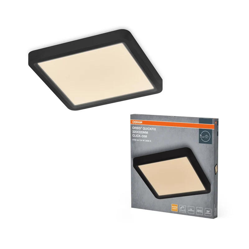 OSRAM Orbis Quickfix Plafonnier carré 320x320 mm 24W Click-Dim Noir