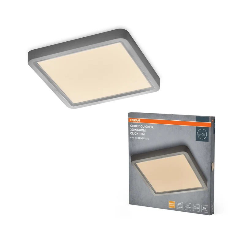 OSRAM Orbis Quickfix Plafonnier carré 320x320 mm 24W Click-Dim Argent