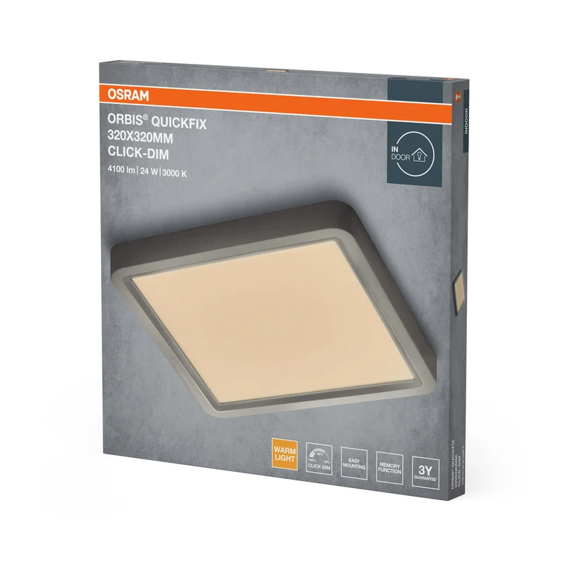OSRAM Orbis Quickfix Plafonnier carré 320x320 mm 24W Click-Dim Argent