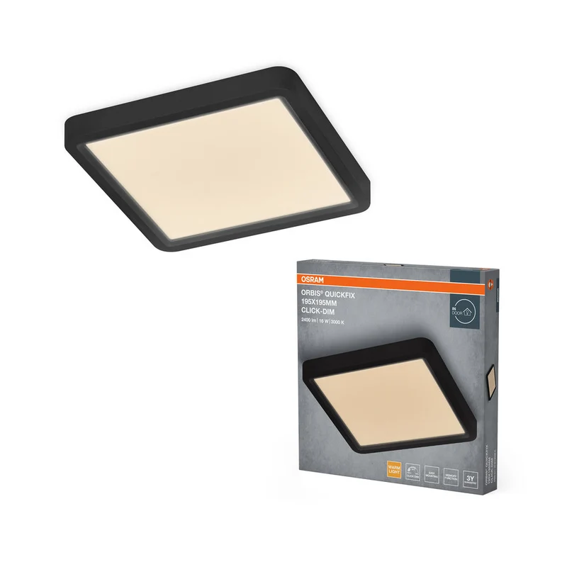 OSRAM Orbis Quickfix Plafonnier carré 195x195 mm 16W Click-Dim Noir