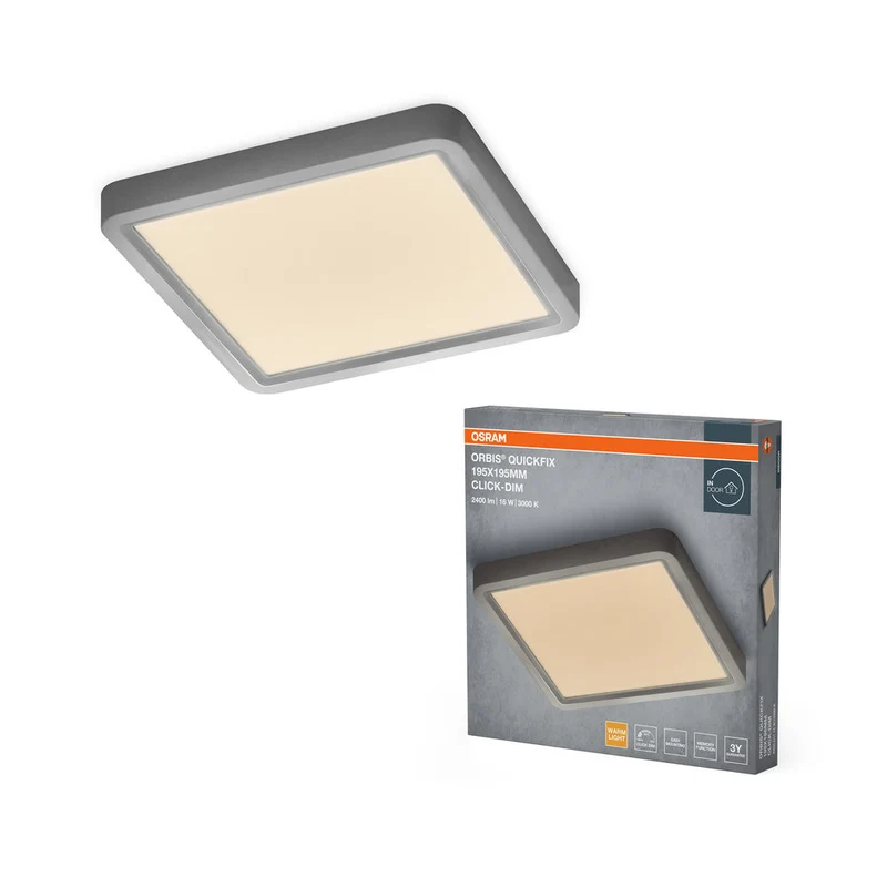 OSRAM Orbis Quickfix Plafonnier carré 195x195 mm 16W Click-Dim Argent