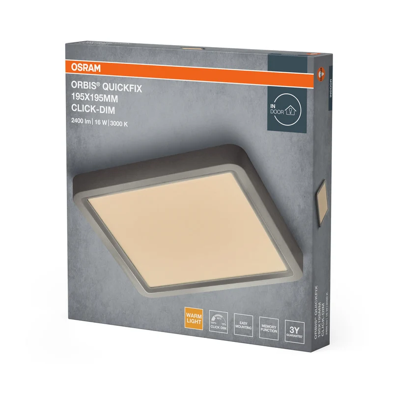 OSRAM Orbis Quickfix Plafonnier carré 195x195 mm 16W Click-Dim Argent