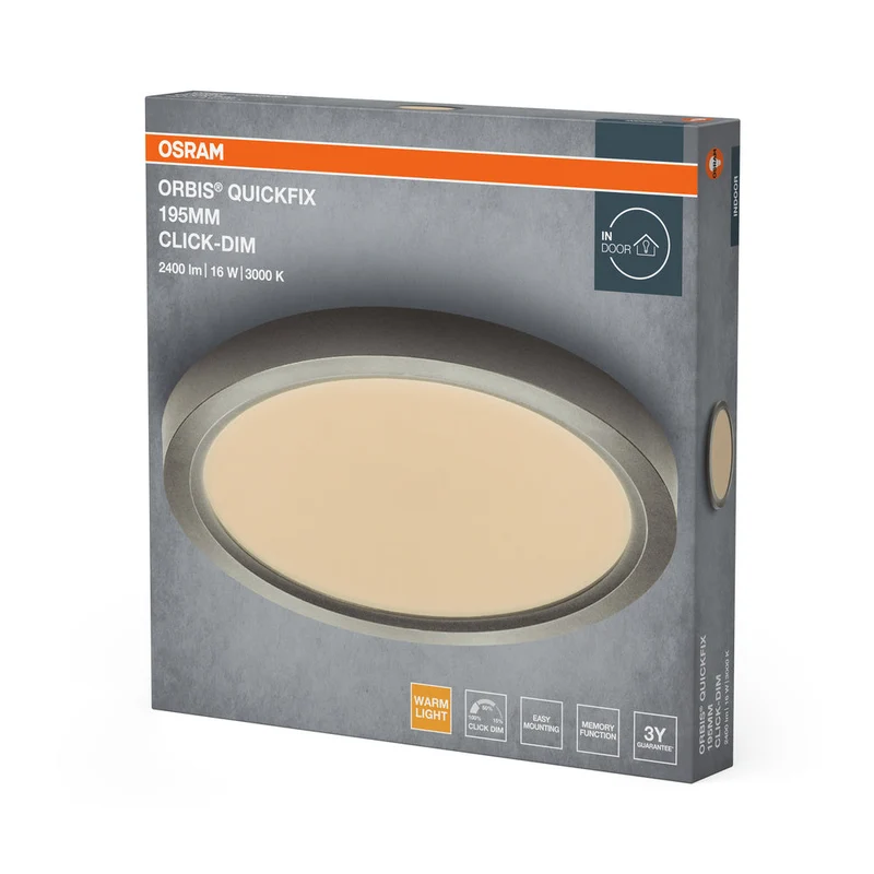 OSRAM Orbis Quickfix plafonnier rond 195 mm 16W Click-Dim Argent