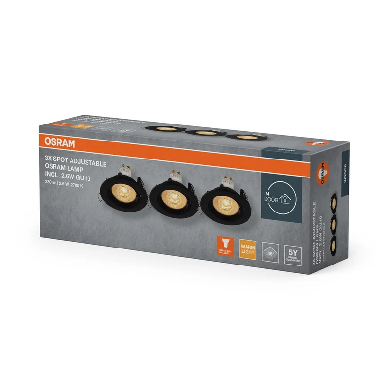 OSRAM Spot LED encastré lampe à poser Set Twistlock GU10 orientable 2,6W 827 Noir ⌀75 mm
