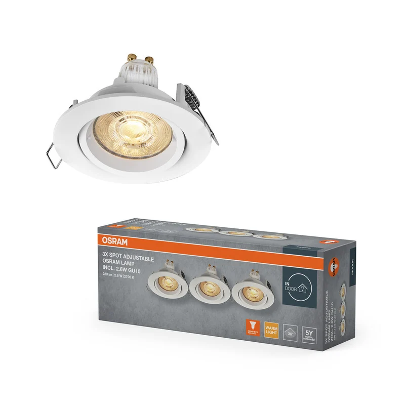 OSRAM Spot LED encastré lampe à poser Set Twistlock GU10 réglable 2,6W 827 Blanc ⌀75 mm