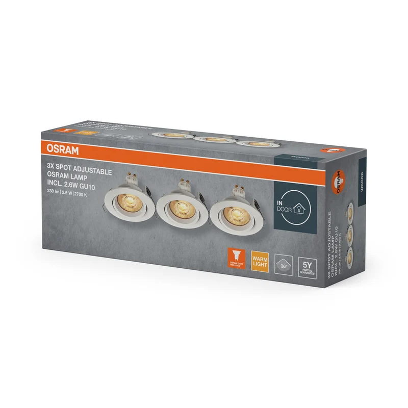 OSRAM Spot LED encastré lampe à poser Set Twistlock GU10 réglable 2,6W 827 Blanc ⌀75 mm