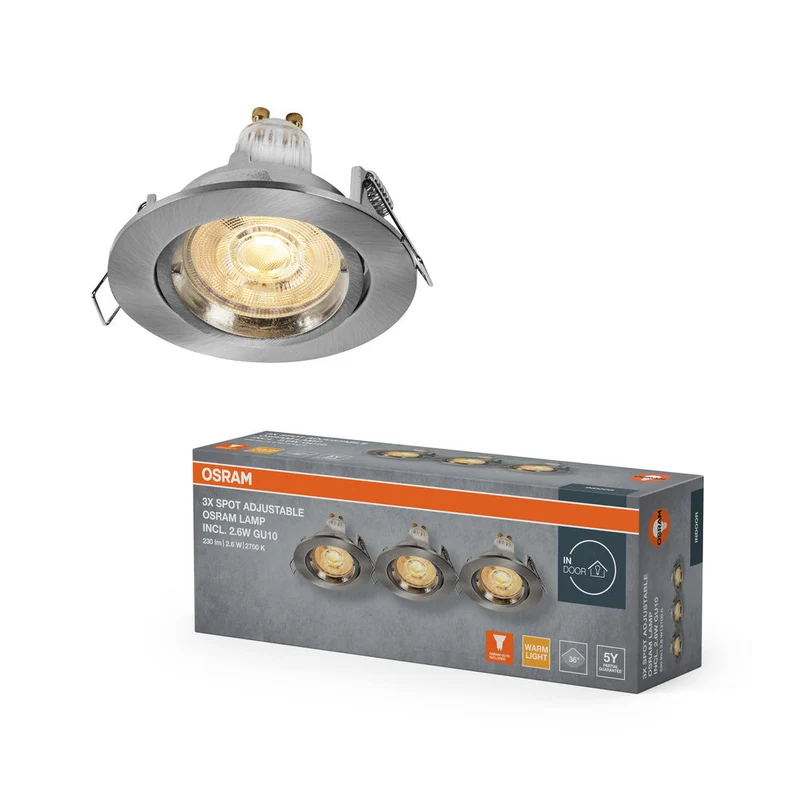 OSRAM Spot LED encastré lampe à poser Set Twistlock GU10 orientable 2,6W Nickel satiné ⌀75 mm