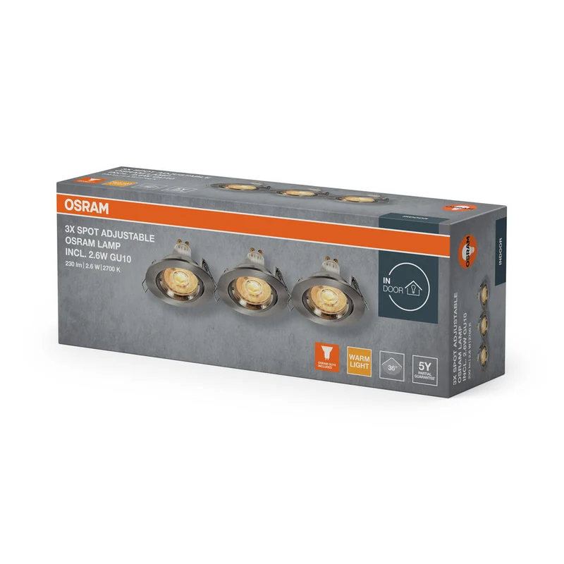 OSRAM Spot LED encastré lampe à poser Set Twistlock GU10 orientable 2,6W Nickel satiné ⌀75 mm