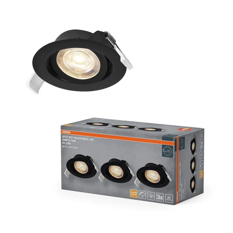 OSRAM Spot LED encastré lampe à poser Set Simple DIM 4,9W 40° Noir ⌀75 mm
