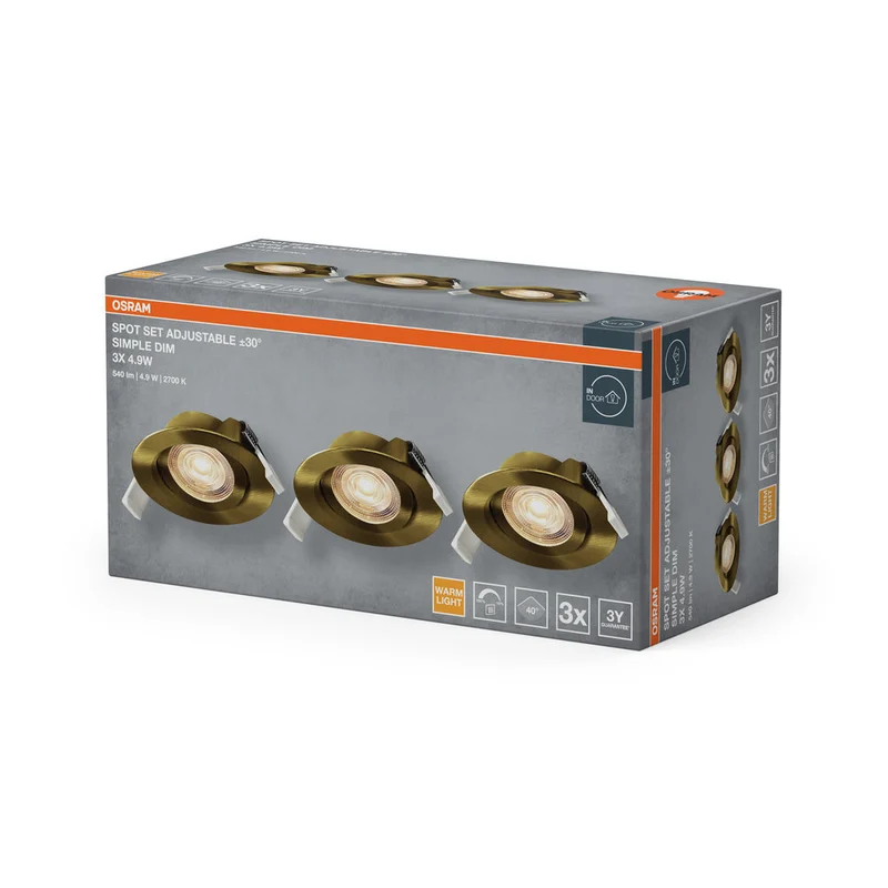 OSRAM Spot LED encastré lampe à poser Set Simple DIM 4,9W 40° Laiton vert ⌀75 mm