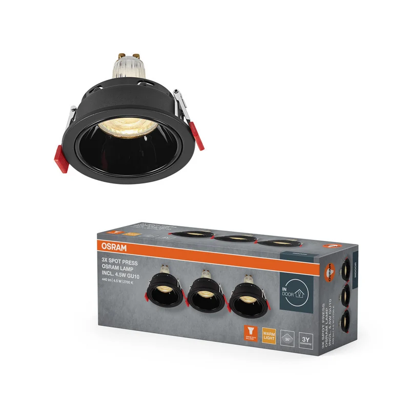 OSRAM Spot LED encastré lampe à poser Set GU10 4,5W Noir ⌀75 mm
