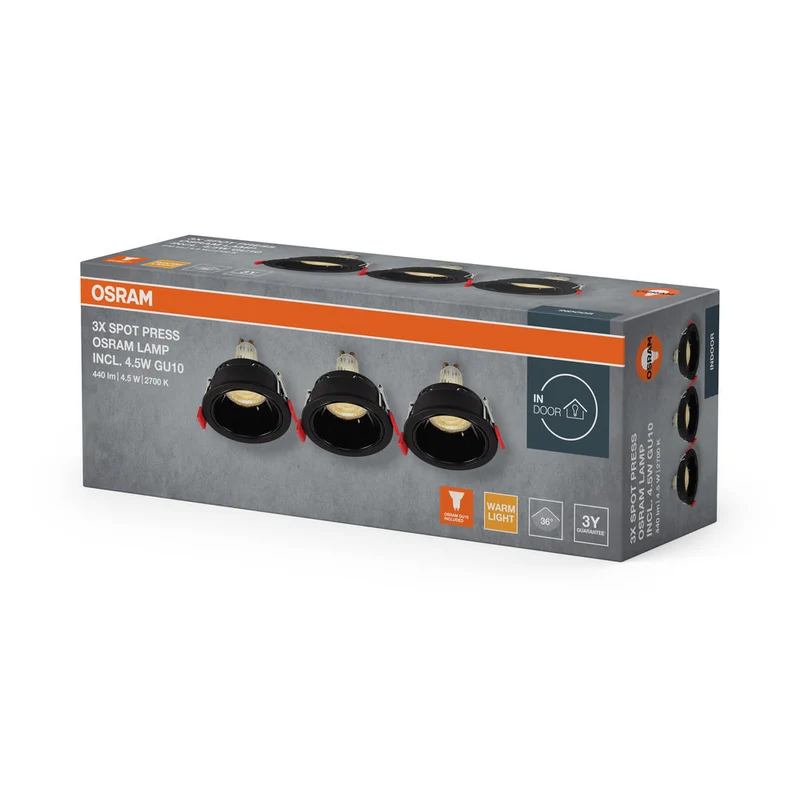 OSRAM Spot LED encastré lampe à poser Set GU10 4,5W Noir ⌀75 mm