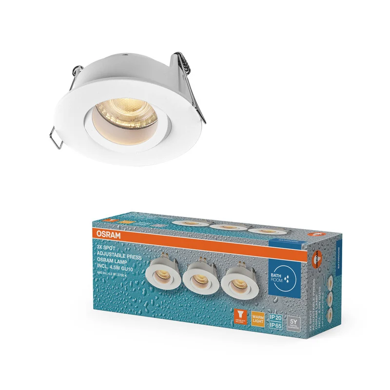 OSRAM Spot LED encastré lampe à poser salle de bain Set GU10 IP65 4,5W Blanc ⌀68 mm