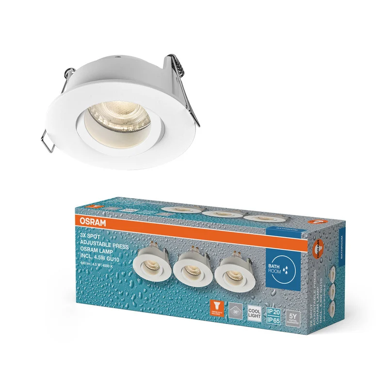 OSRAM Spot LED encastré lampe à poser salle de bain Set GU10 IP65 4,5W 840 Blanc ⌀68 mm