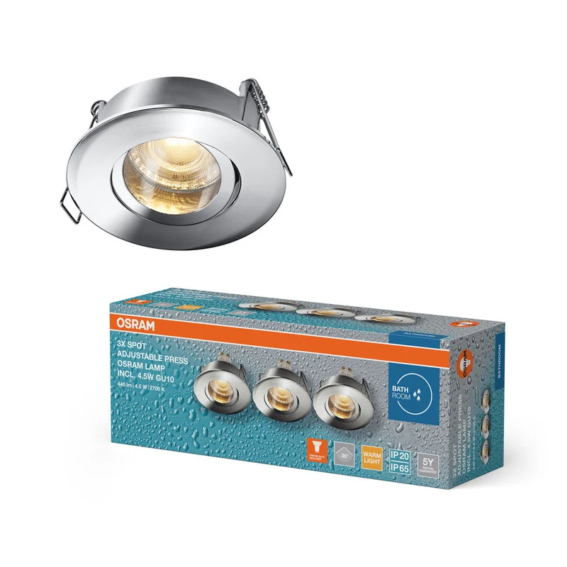 OSRAM Spot LED encastré lampe à poser salle de bain Set GU10 IP65 4,5W Chrome ⌀68 mm