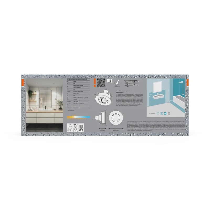 OSRAM Spot LED encastré lampe à poser salle de bain Set GU10 IP65 4,5W Chrome ⌀68 mm