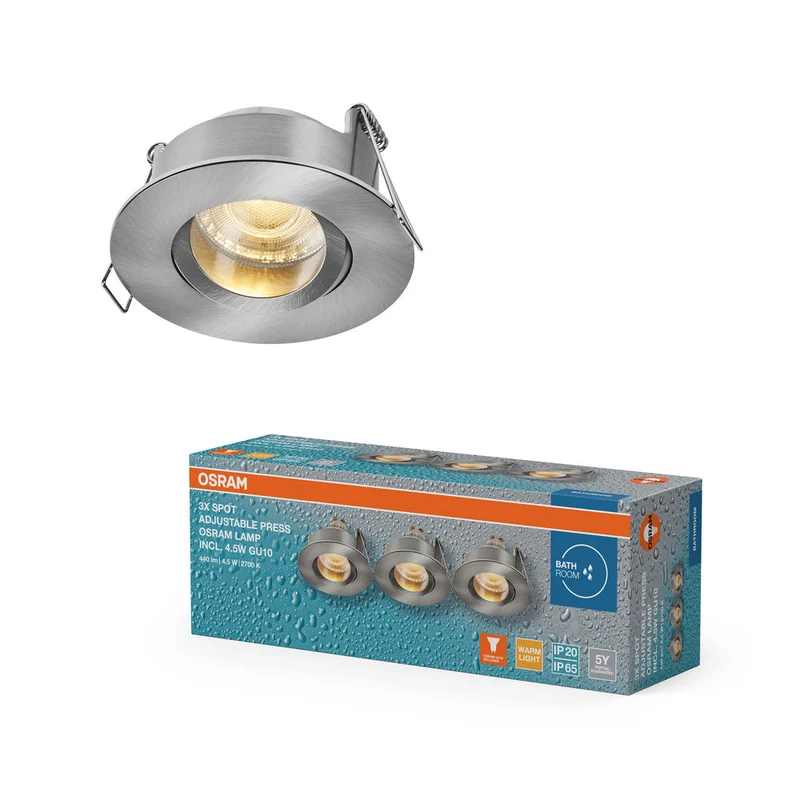 OSRAM Spot LED encastré lampe à poser salle de bain Set GU10 IP65 4,5W Nickel satiné ⌀68 mm