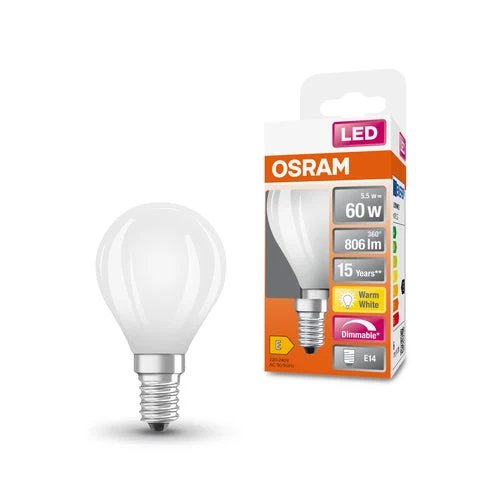 OSRAM Lampe LED à intensité variable avec culot E14, blanc chaud (2700K), forme de goutte, 6.5W, remplace une ampoule de 60W, mat, LED Retrofit CLASSIC P DIM