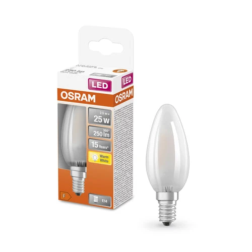 OSRAM Retrofit Classic B ampoule LED forme bougie mate (ex 25W) 2,5W / 2700K blanc chaud E14