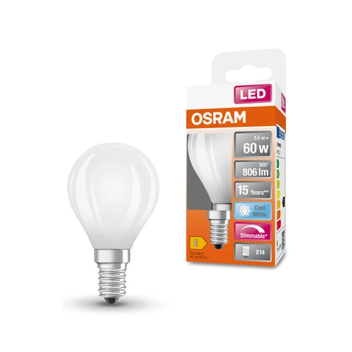 OSRAM Retrofit Classic P Lampe LED mate à intensité variable (ex 60W) 6,5W / 4000K blanc froid E14