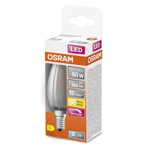 OSRAM Retrofit Classic B ampoule LED forme bougie dimmable mat (ex 60W) 6,5W / 2700K blanc chaud E14