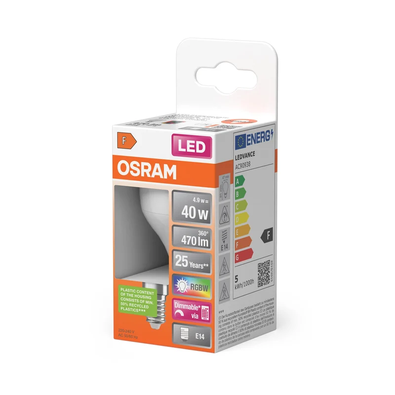 OSRAM LED Retrofit RGBW multicolore Lampe LED avec télécommande (ex 40W) 5,5W / 2700K blanc chaud, E14
