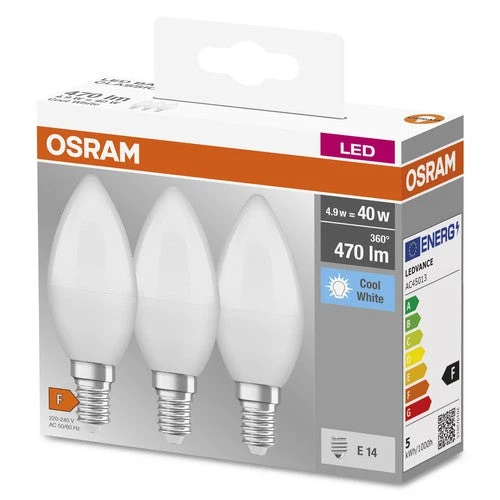 OSRAM LED BASE CLASSIC B lampe mate (ex 40W) 5,5W / 4000K blanc froid E14, pack de 3