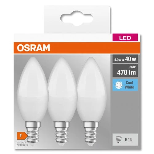 OSRAM LED BASE CLASSIC B lampe mate (ex 40W) 5,5W / 4000K blanc froid E14, pack de 3