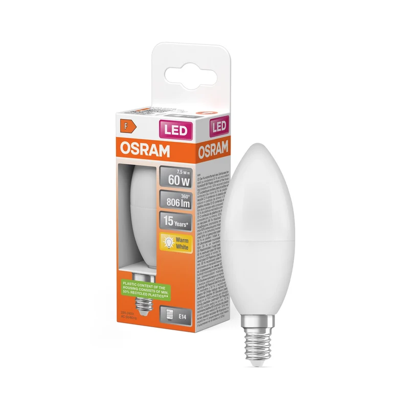 OSRAM LED Star Lampe LED forme bougie mate (ex 60W) 7,5W / 2700K blanc chaud E14