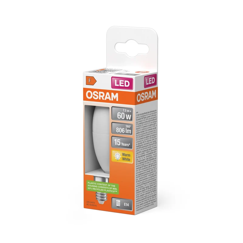 OSRAM LED Star Lampe LED forme bougie mate (ex 60W) 7,5W / 2700K blanc chaud E14