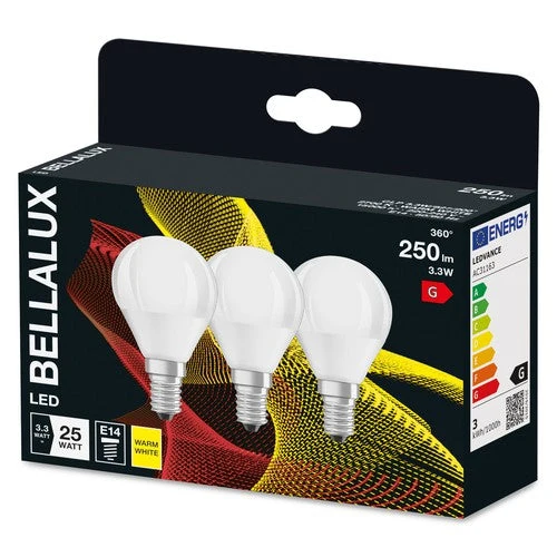 BELLALUX lampe LED, culot E14, blanc chaud (2700K), mat, forme goutte, remplacement pour ampoule à incandescence classique 25W, lot de 3