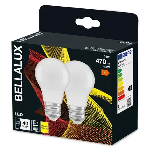 BELLALUX Lampe LED, culot E27, Lumières chaudes (2700K), mat, forme poire, remplacement d'une ampoule traditionnelle de 40W, pack de deux