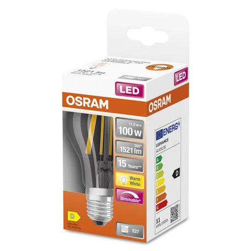 OSRAM LED Retrofit Classic A Lampe LED à intensité variable (ex 100W) 12W / 2700K Lumières chaudes E27