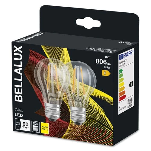 BELLALUX Lampe LED, culot : E27, blanc chaud, 2700 K, 7 W, remplacement d'une ampoule de 60 W, claire