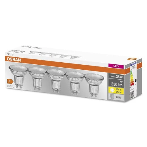 OSRAM LED Base PAR16 LED Spot (ex 35W) 2,6W / 2700K Lumières chaudes GU10 paquet de 5