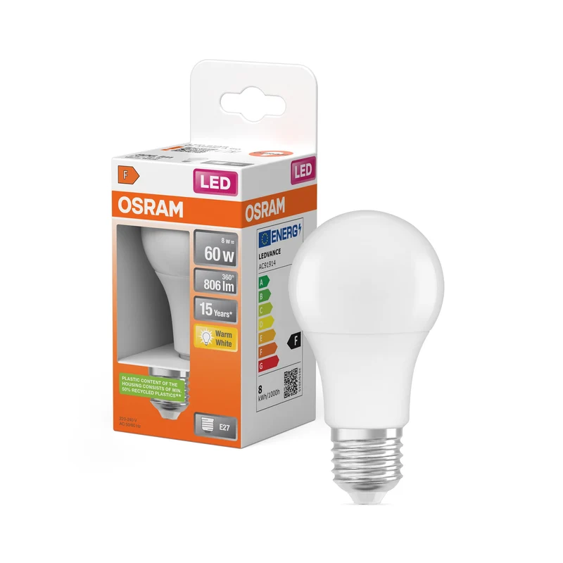 OSRAM LED STAR Classic A Lampe LED mate (ex 60W) 8,5W / 2700K Lumières chaudes E27