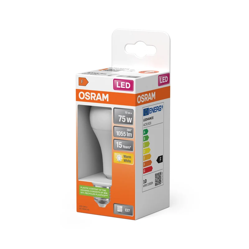 OSRAM LED STAR Classic A Lampe à LED mate (ex 75W) 10W / 2700K Lumières chaudes E27