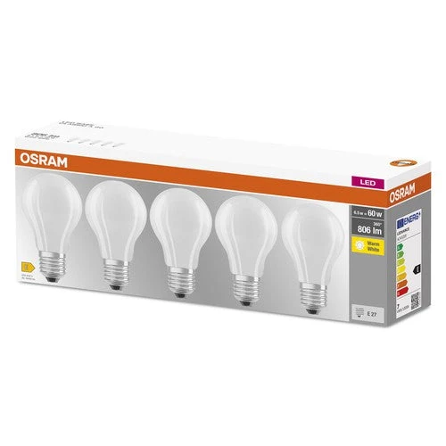 OSRAM LED Base Classic A Lampe LED mate (ex 60W) 7W / 2700K blanc chaud E27 pack de 5
