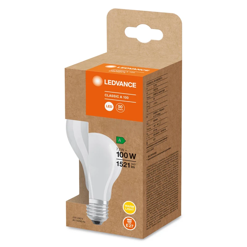 LEDVANCE LED Lampe Classe d'efficacité énergétique A Filament Classic Mat, 7.2W/3000K, E27