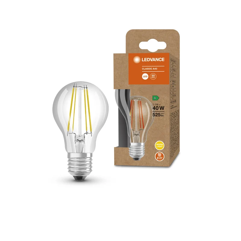 LEDVANCE HIGH ENERGY EFFICIENT A Classic A40 lampe LED claire (ex 40W) 2,5W blanc chaud E27
