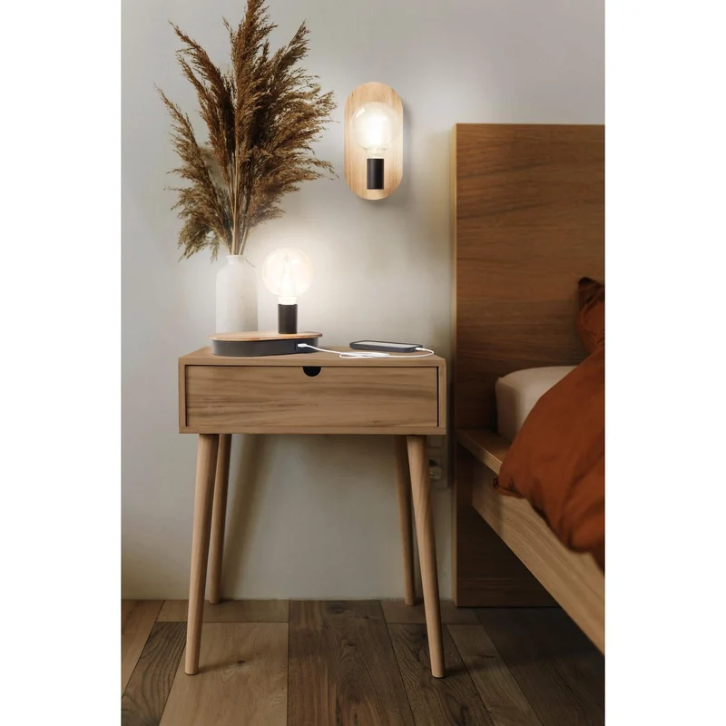 LEDVANCE DECOR Lampe de table tactile en bois USB, noir/bois, E27