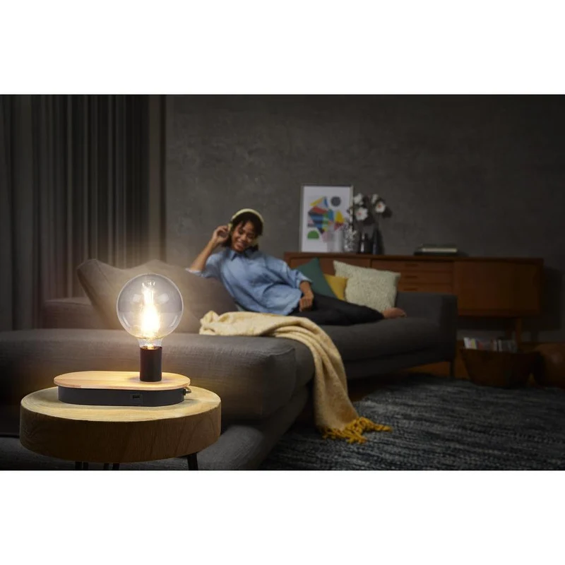LEDVANCE DECOR Lampe de table tactile en bois USB, noir/bois, E27
