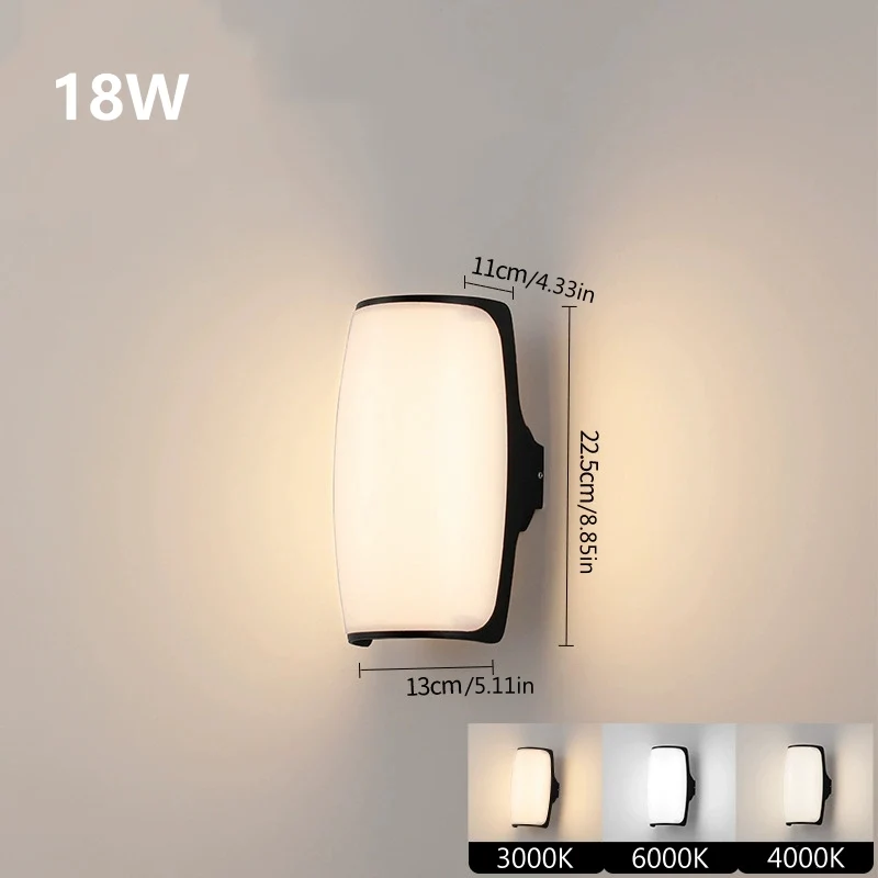 Smooth Curve Waterproof LED Wall Light – 18W | 3000K / 4000K / 6000K | Black Housing | Up & Down Outdoor Wall Sconce for Porch, Garden, Balcony & Indoor Decoration | Aluminum Housing | IP65 | 2-Pack