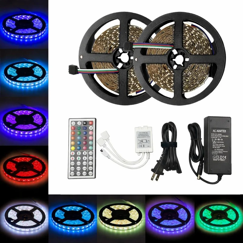 5M/10M SMD5050 RGB LED Strip Light Kit - DC12V | 30 / 60LEDs/M | 10mm PCB | IP00 / IP65 | 5M /10M | RGB Color Changing LED Strip Lights with Alexa, Google Assistant | 24/ 44 Keys Controller + Power Supply