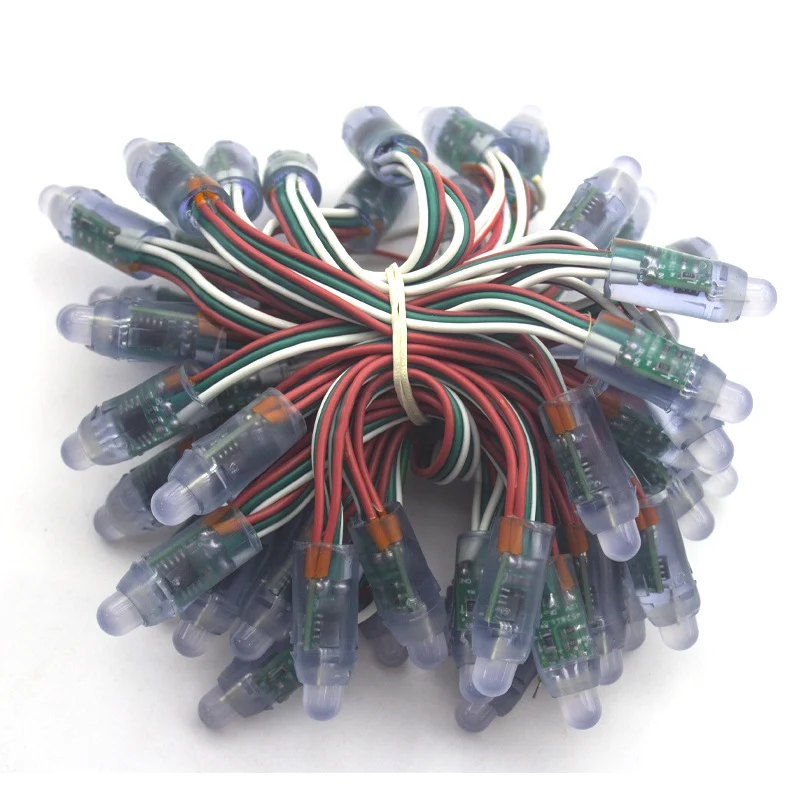 WS2811 RGBIC Addressable 12mm LED Pixel String Light, 50pcs/String, 0.3W DC12V IP67 Waterproof Color-Changing Dot Light for Channel Letter Signs, Advertising Boards & Architectural Lighting
