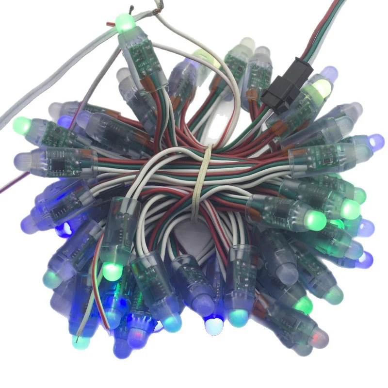 WS2811 RGBIC Addressable 12mm LED Pixel String Light, 50pcs/String, 0.3W DC12V IP67 Waterproof Color-Changing Dot Light for Channel Letter Signs, Advertising Boards & Architectural Lighting
