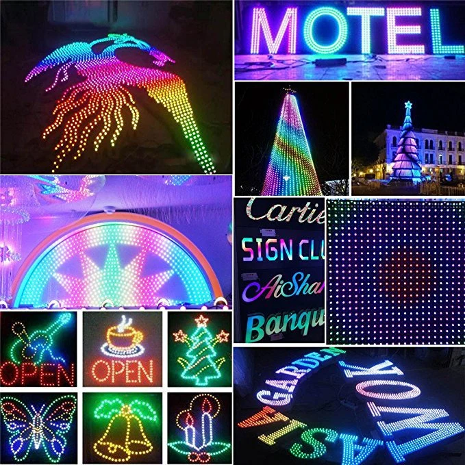 WS2811 RGBIC Addressable 12mm LED Pixel String Light, 50pcs/String, 0.3W DC12V IP67 Waterproof Color-Changing Dot Light for Channel Letter Signs, Advertising Boards & Architectural Lighting