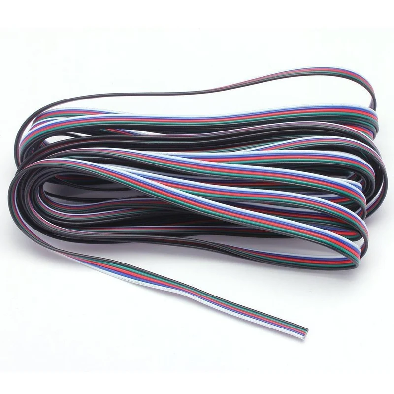 22Guage RGBW RGBWW LED Strip Extension Cable 20m/50m 5pin 5Color Stand Wire Bonded Flat Cable for SMD5050 RGBW RGBWW Color